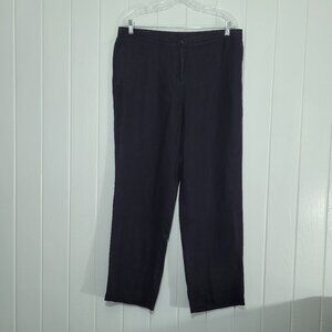 Kim Rogers Women's Size 16 Petite Black 100% Linen Straight Leg Pants Pockets